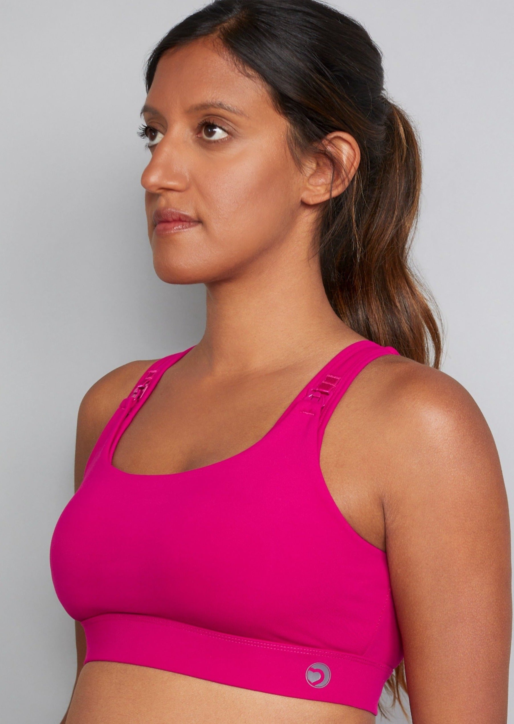 nursing sports bra side view berry pink colour