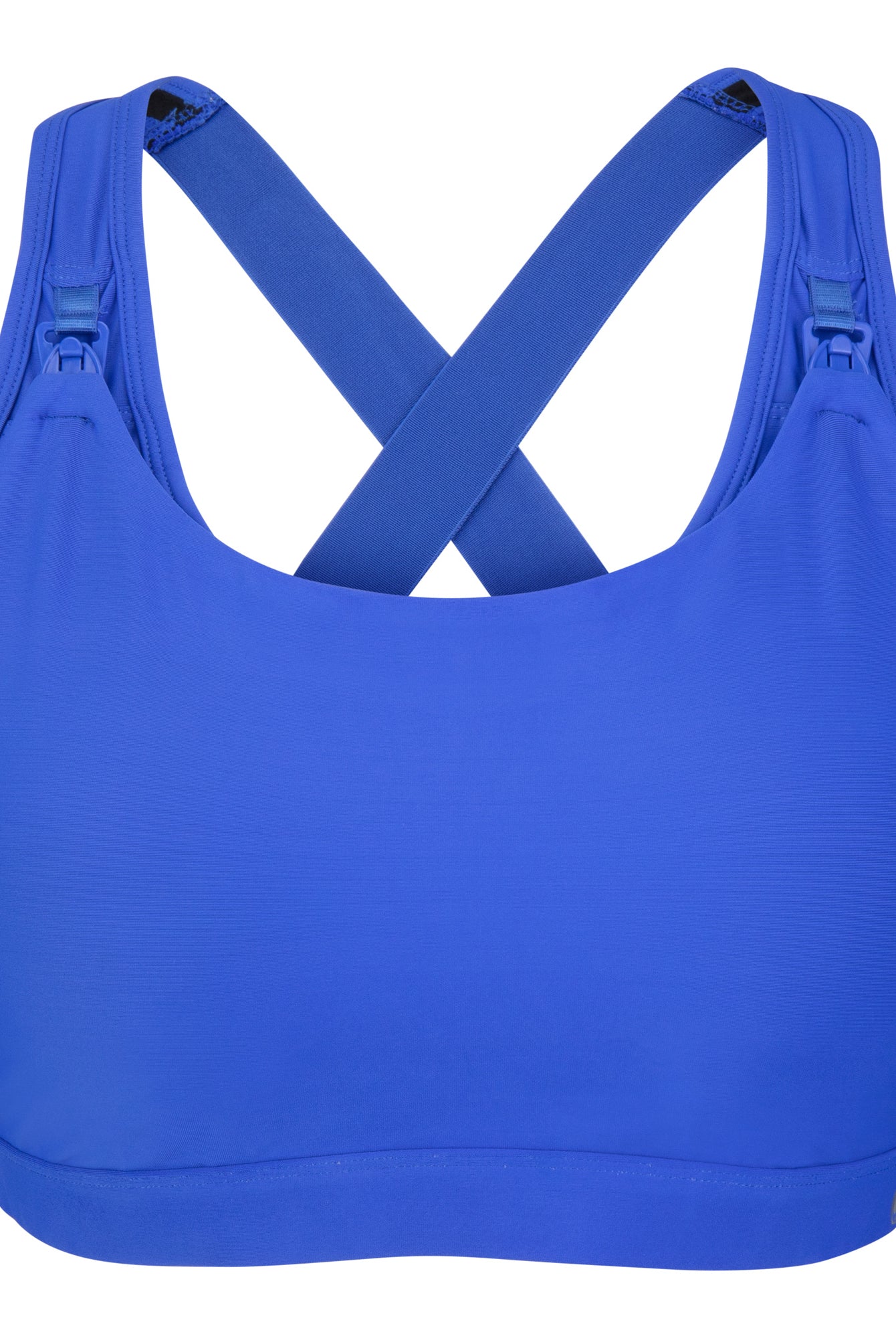 nursing sports bra, blue, front view, cut out shot