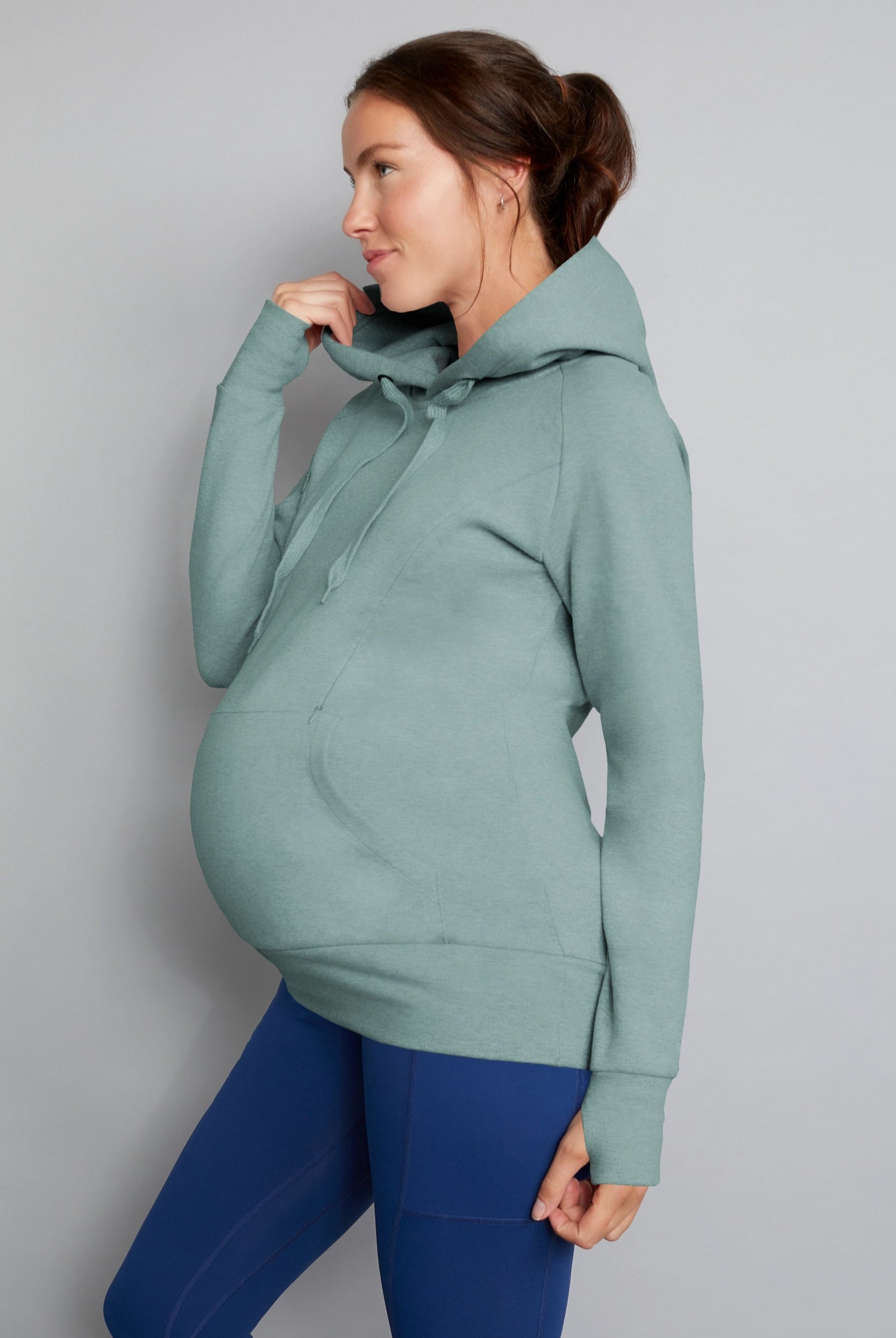 Maternity and nursing hoodie sage green