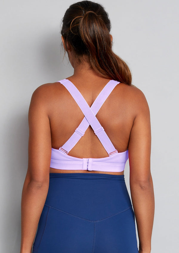 Lilac nursing sports bra back