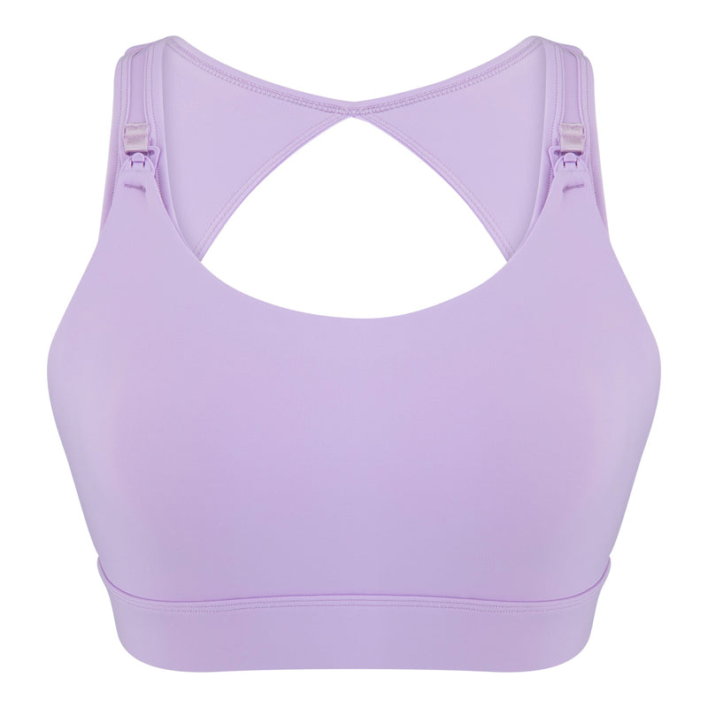nursing sports bra lilac front view cut out image