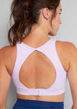 nursing sports bra lilac back view open back style