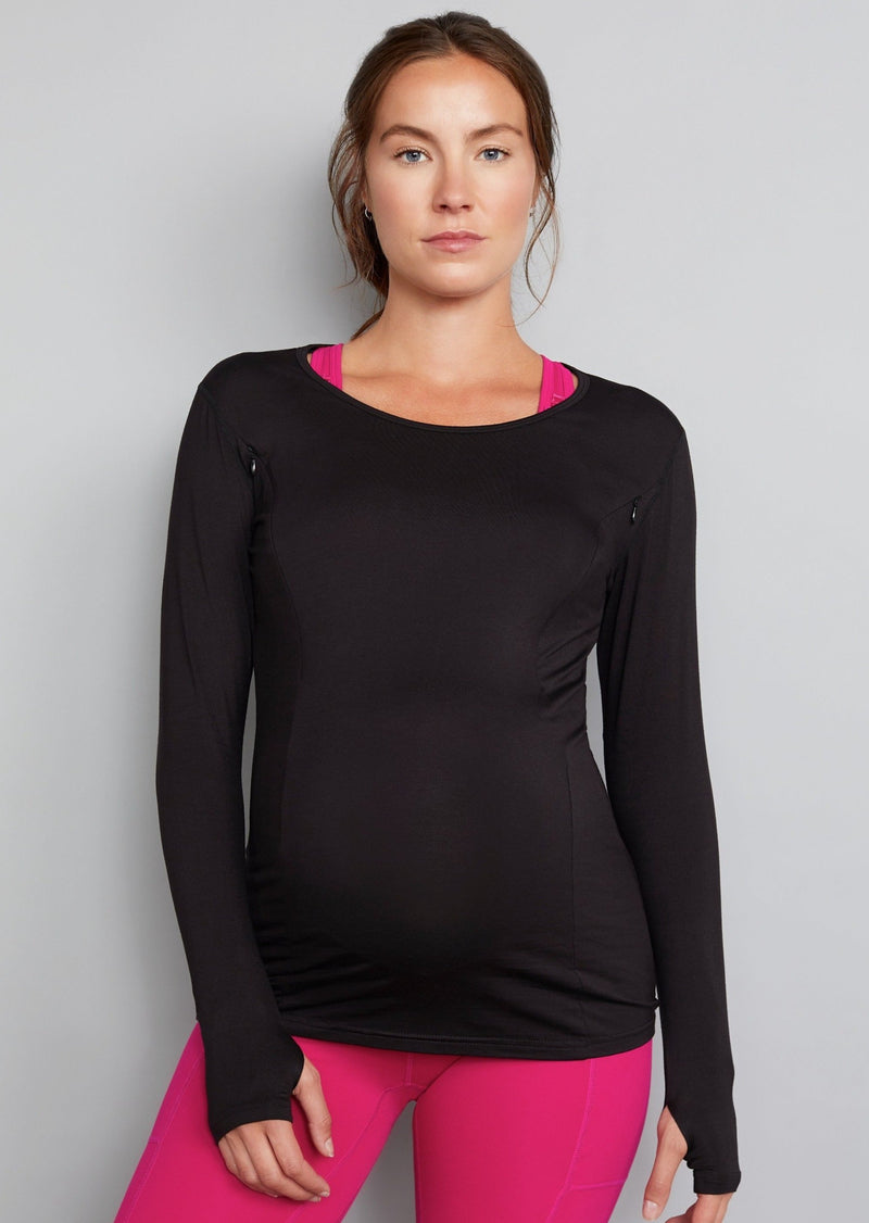 Bamboo Maternity & Breastfeeding Long Sleeved Top - Black