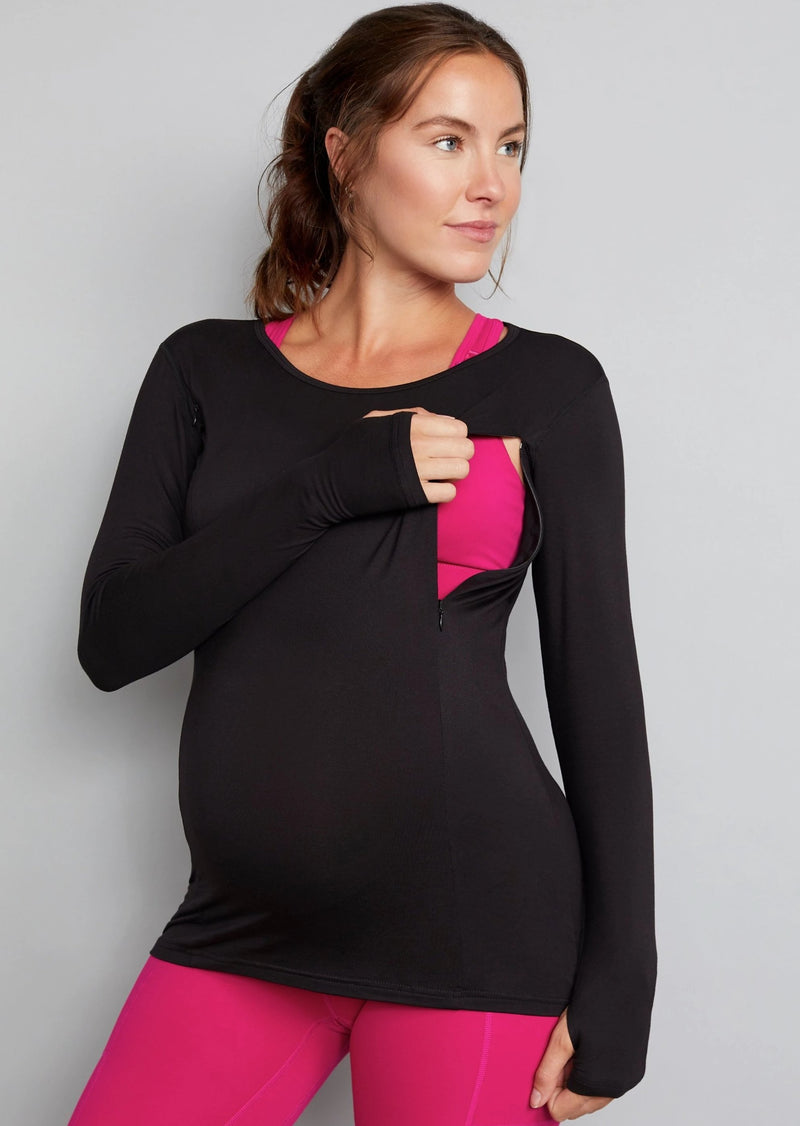 Bamboo Maternity & Breastfeeding Long Sleeved Top - Black