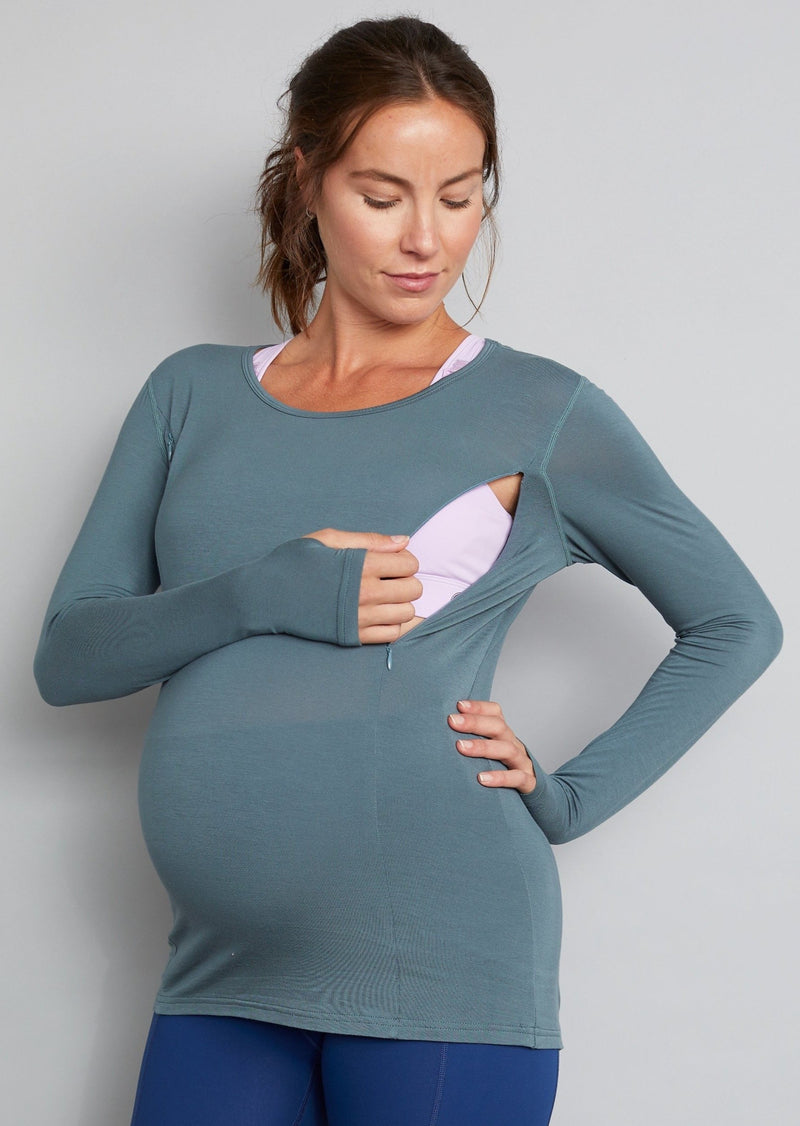 Bamboo Maternity & Breastfeeding Long Sleeved Top - Khaki