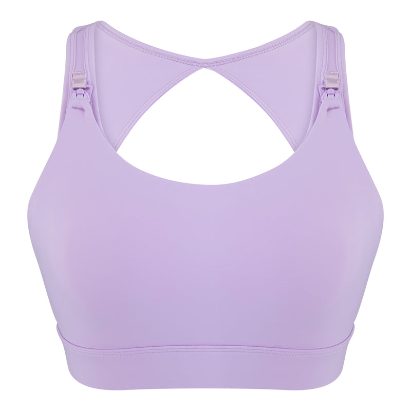 nursing sports bra lilac front view cut out image