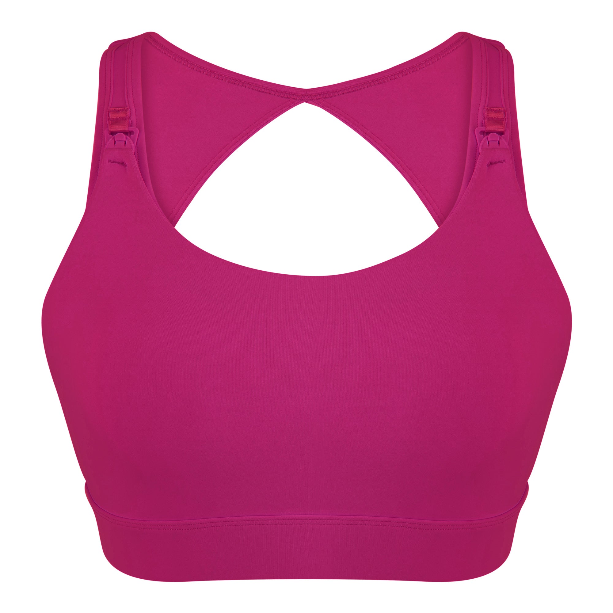 nursing sports bra side view berry pink colour cut out image