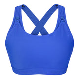 nursing sports bra, blue, front view, cut out shot