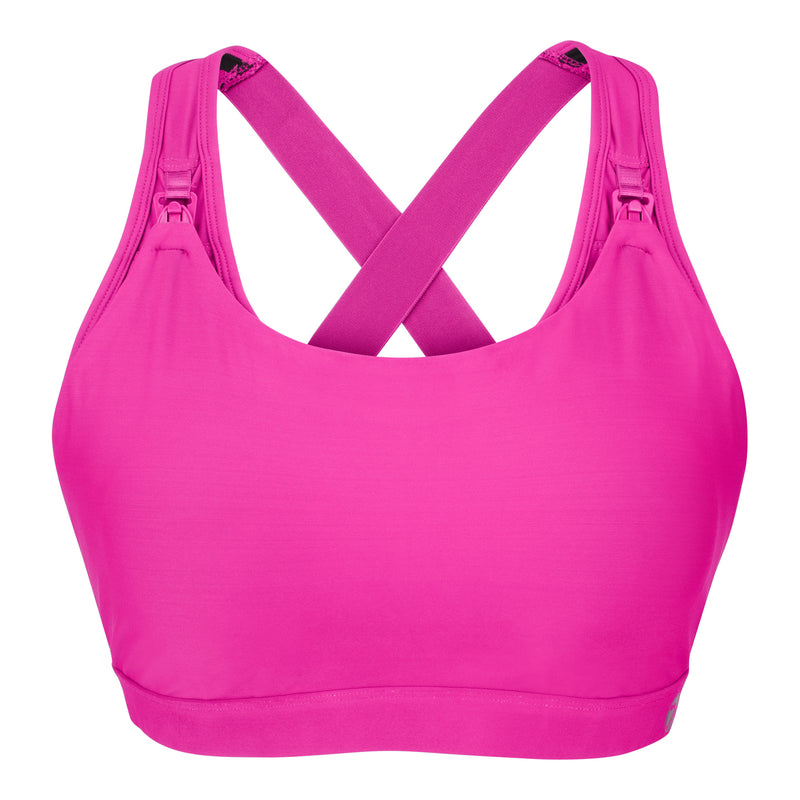 Nursing sports bra, hot pink, front view cut out