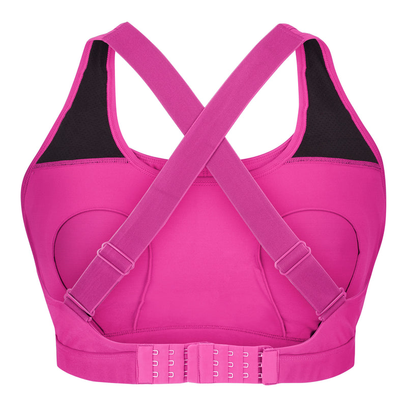 Nursing sports bra, hot pink, back view cut out