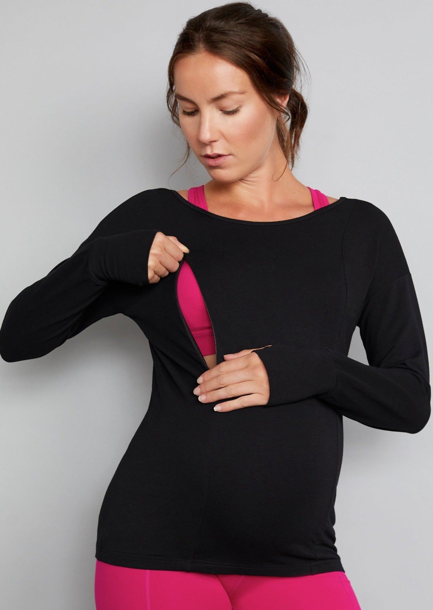 Black low back yoga maternity nursing top